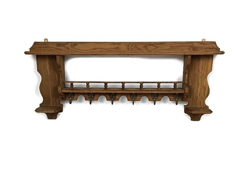 Gorgeous Antique Large Coat Hat Rack Flanders Carved Wood Spindles Farmhouse Sty