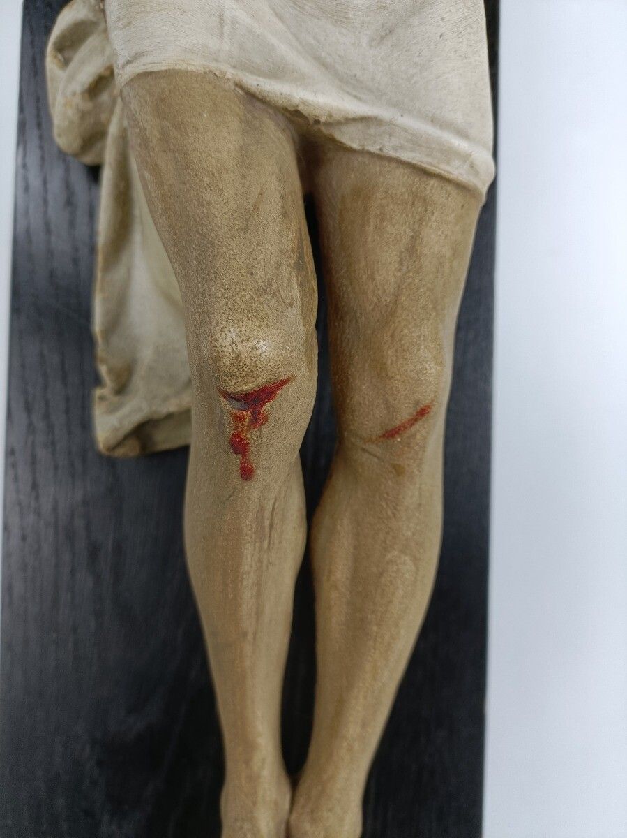 Large Oak Crucifix Gorgous Sculpted Plaster Corpus Piece Of Art Sculpture Wall H photo 769.0