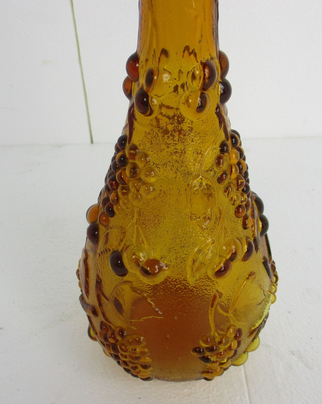 Vintage Art Bubbled Glass  Amber Brown Empoli  Bottle Italian Grapes  Italian photo for sale