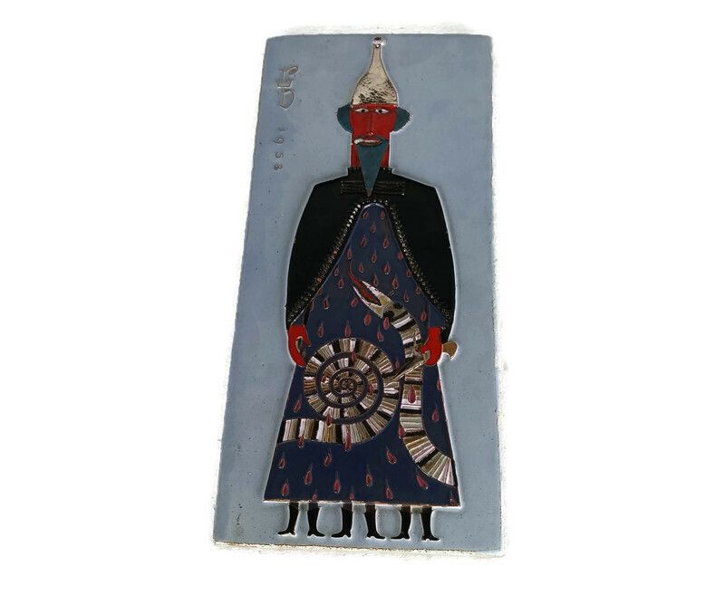 Funky Wall Plaque Glazed Ceramic Tile Giant Arno Brys For Amphora Vandeweghe