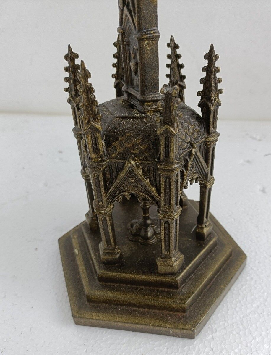 Ornate Spelter Faux Brass Chalice Standing Crucifix Towers Cross Chalice Very Sp photo vintage