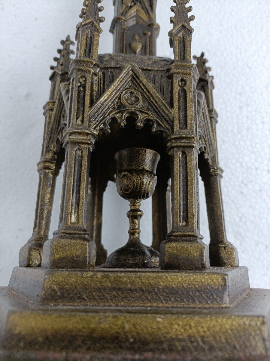 photo furniture Ornate Spelter Faux Brass Chalice Standing Crucifix Towers Cross Chalice Very Sp