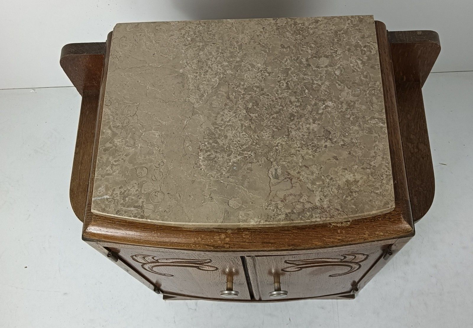 Art Deco Antique Nightstand End Table Wood Marble Top Cabinet Stylish Barn Style photo Furniture