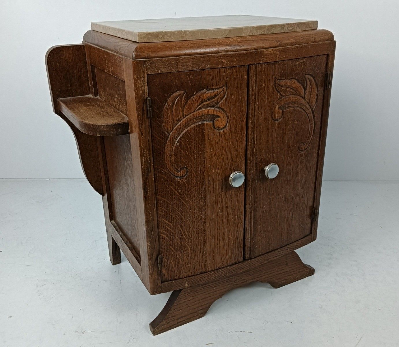 Art Deco Antique Nightstand End Table Wood Marble Top Cabinet Stylish Barn Style photo vintage