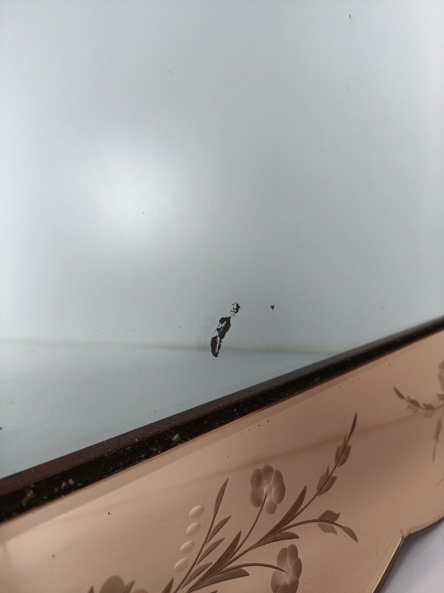 Large Art Deco Nouveau Wall Hanging Ornate Mirror Pink Clear Etched Glass Vanity photo 445.0
