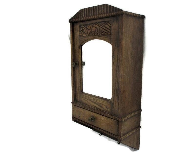 Kitchen Apothecary Medicine Bathroom Wall Cabinet Ornate Hand Carved Wood Bevele