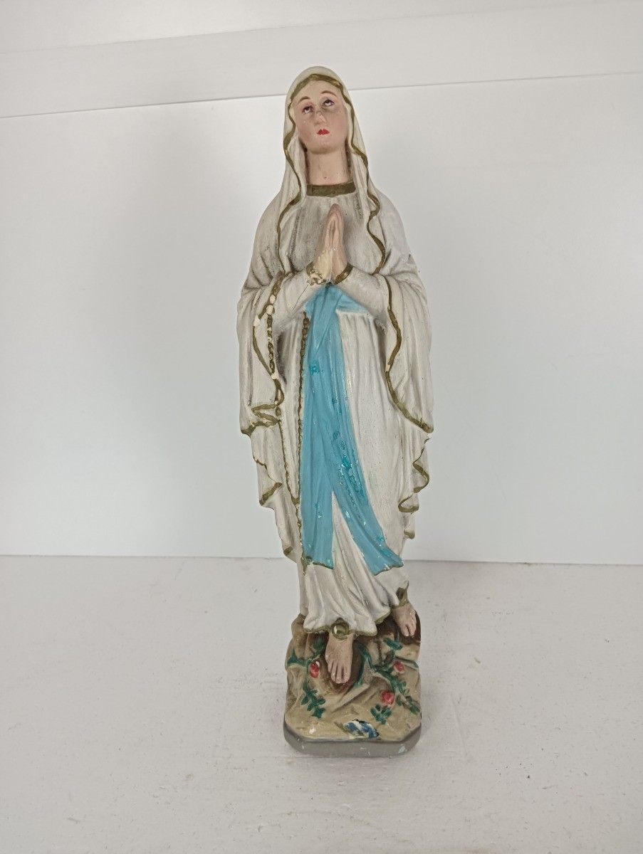 Plaster Vintage Statue Our Lady Of Lourdes Madonna France French Heavy photo furniture