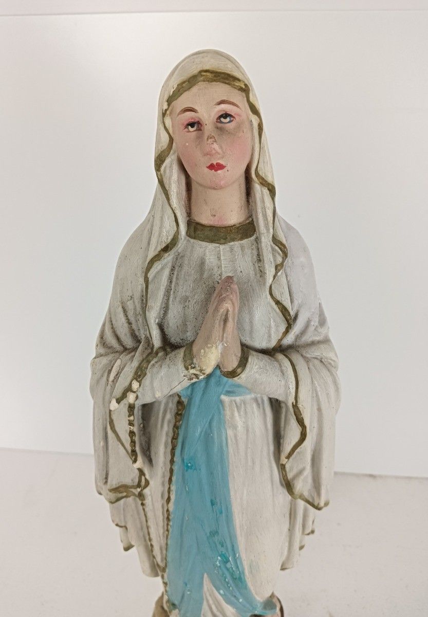 Plaster Vintage Statue Our Lady Of Lourdes Madonna France French Heavy photo Art