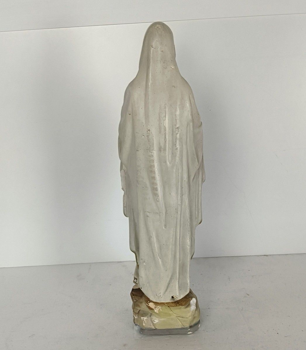 Plaster Vintage Statue Our Lady Of Lourdes Madonna France French Heavy photo vintage