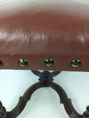 Antique Footstool Ottoman Barley Twist Wood Foot Rest 20th Century Hobnails Gorg photo buy