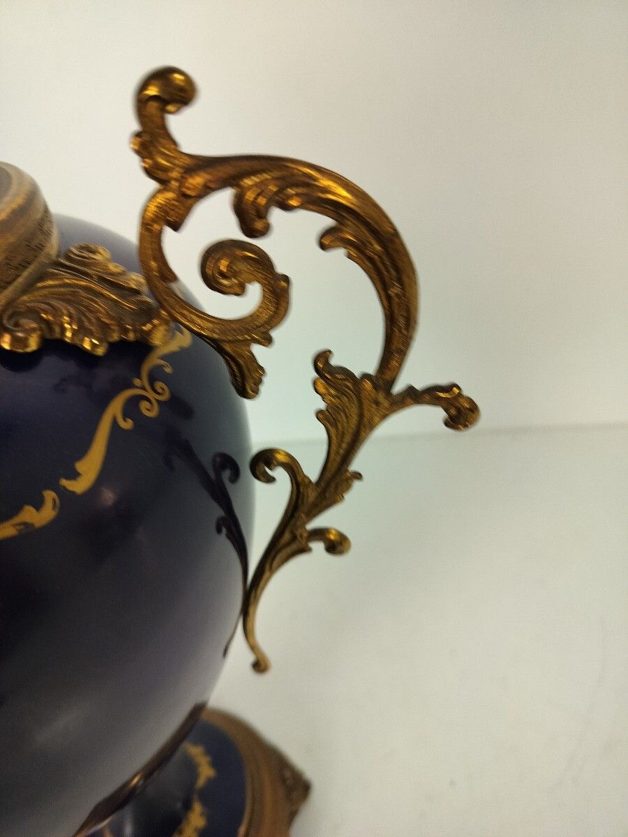Large  Vase Centerpiece Lidded Urn Cobalt Blue Porcelain Modernist Sèvres Style photo vintage