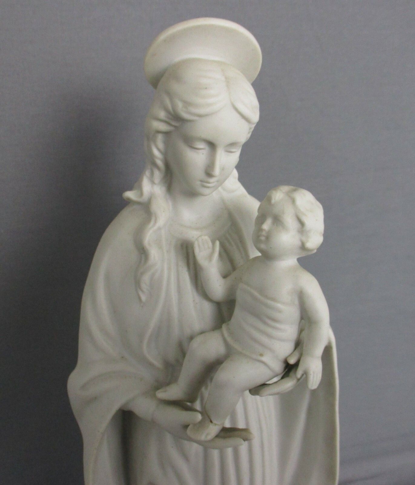 French Antique 1900 Bisque Statue Virgin Mary Our Lady Madonna Infant Jesus 14.9 photo furniture