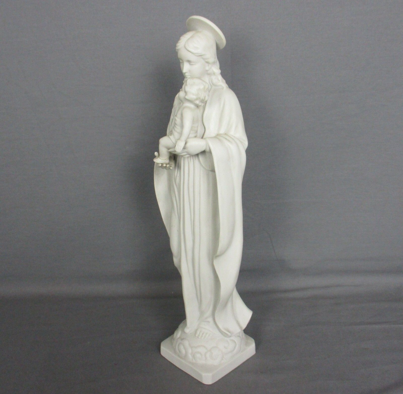 French Antique 1900 Bisque Statue Virgin Mary Our Lady Madonna Infant Jesus 14.9 photo vinterior