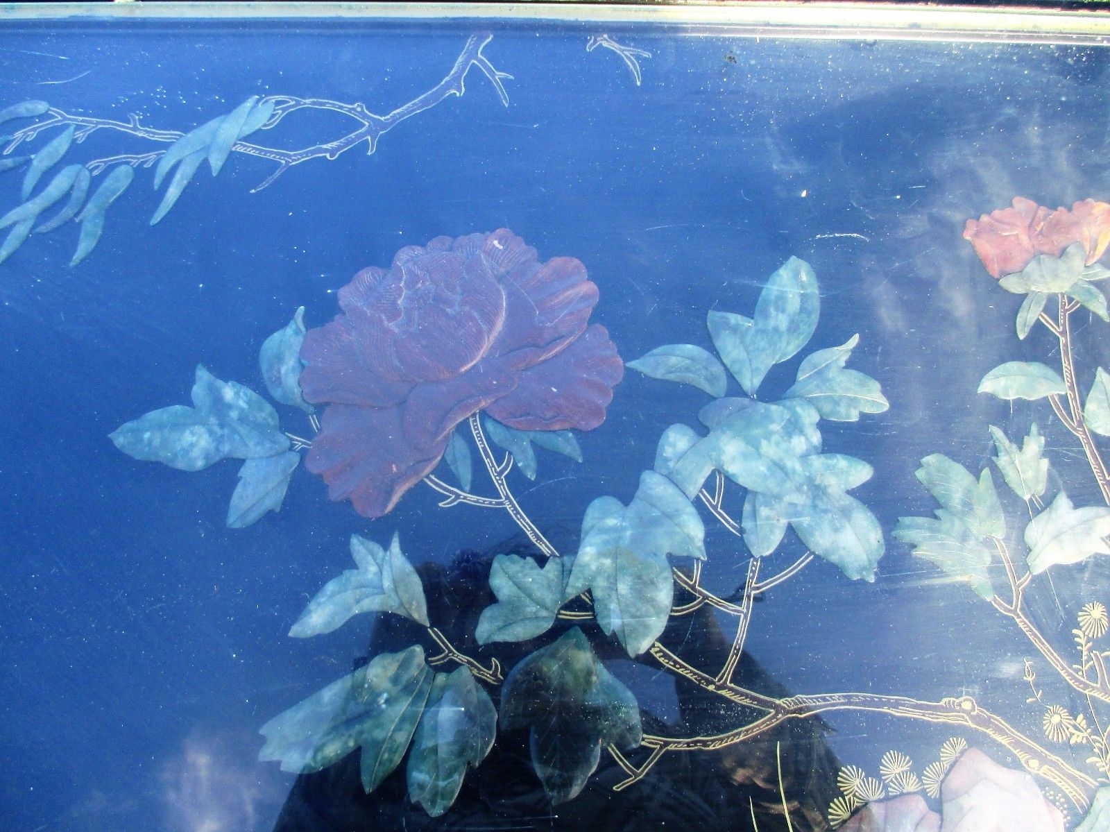 Antique 19th Century Chinese Coffee Table Inlay Jade Landscape Scene Stunning photo Furniture