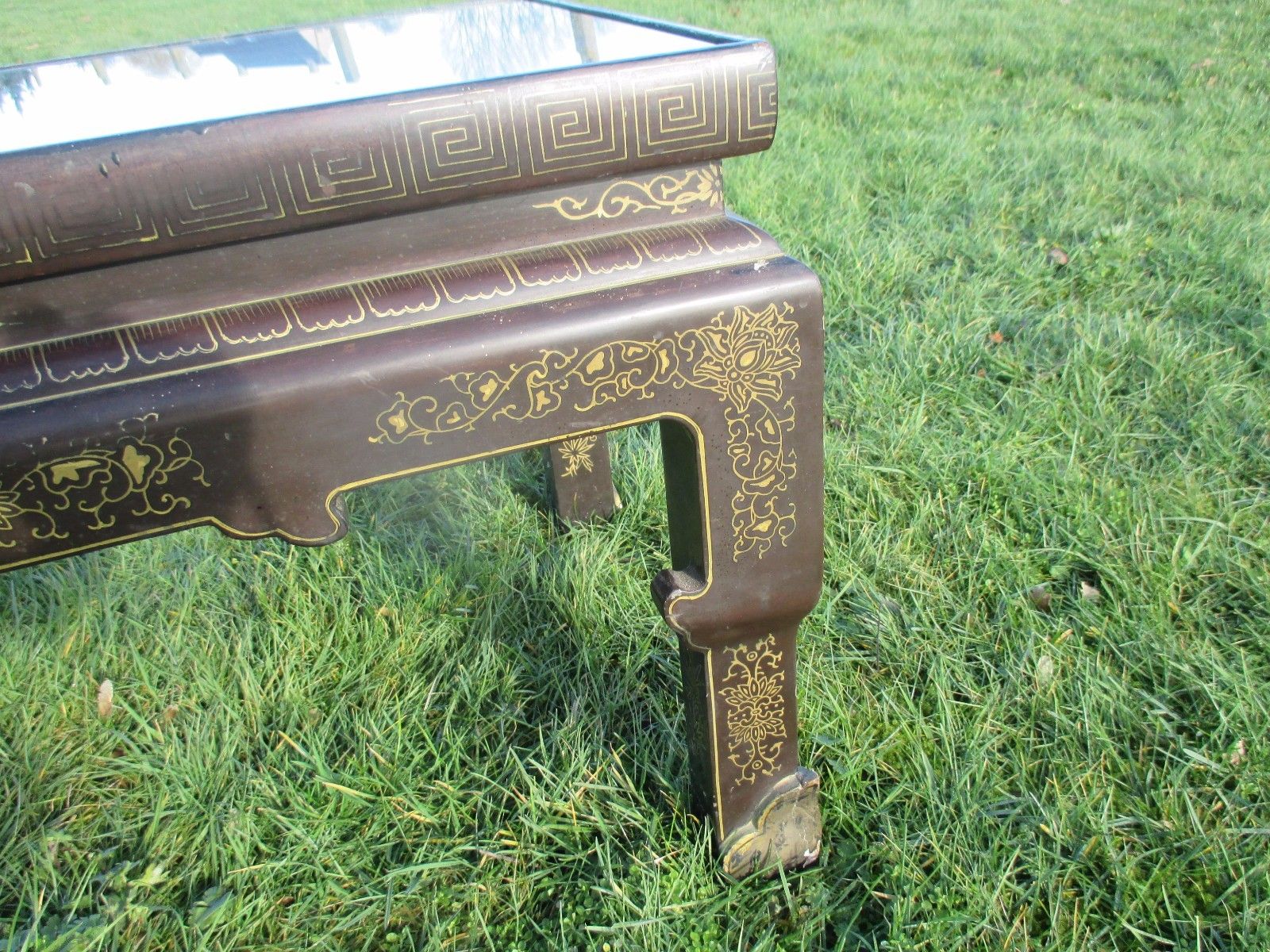 Antique 19th Century Chinese Coffee Table Inlay Jade Landscape Scene Stunning photo vintage