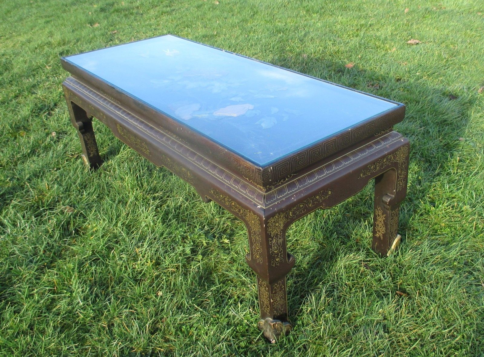 photo for sale Antique 19th Century Chinese Coffee Table Inlay Jade Landscape Scene Stunning