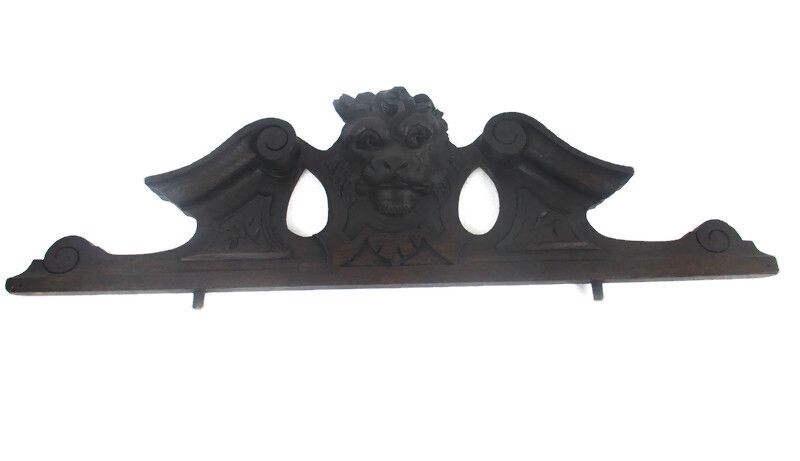 Carved Wood Oak Pediment Over Door Architectural Antique 19thc Lion Head Wow photo vintage