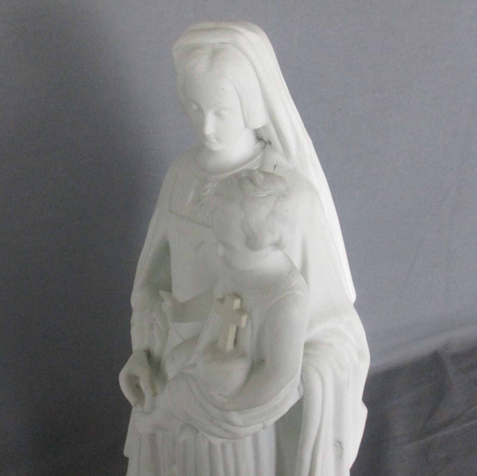 Antique 1900 Bisque Statue Virgin Mary Our Lady Madonna Infant Jesus Marked 14 photo buy