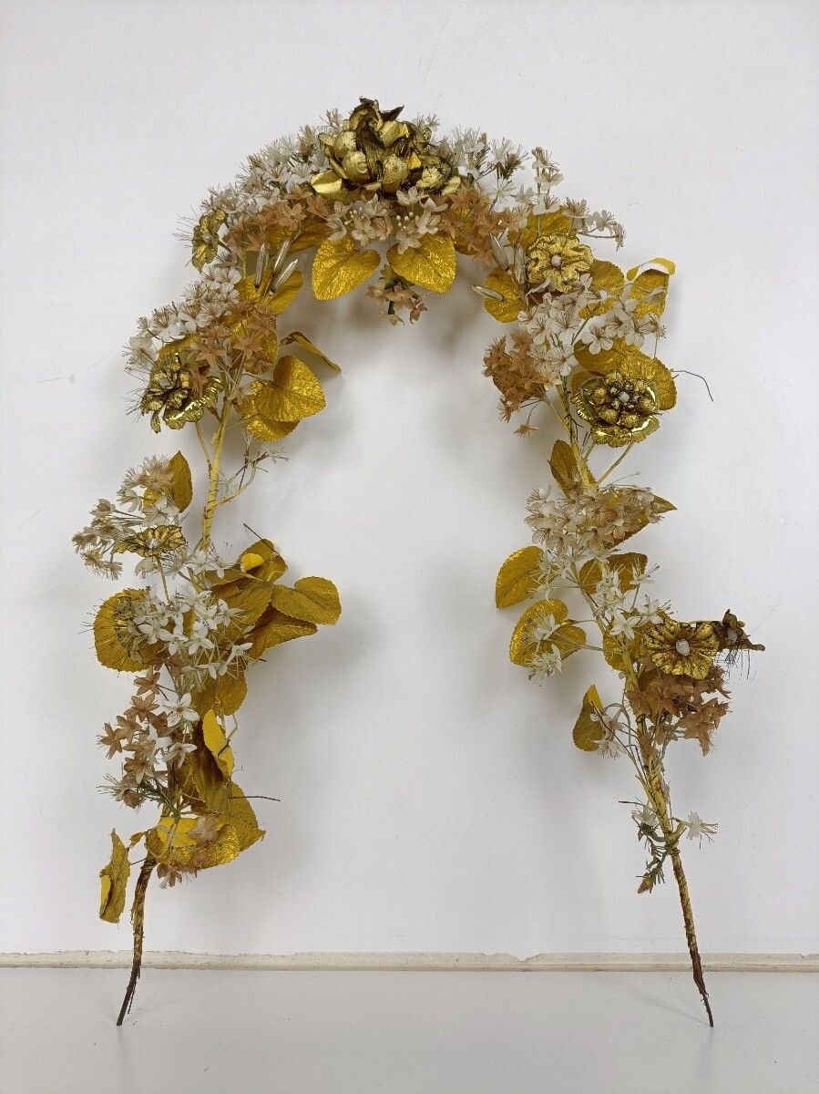 Antique Bridal Wedding Silk Flowers Porcelain Ormolu Wreath Boucquet 19th Centur photo for sale
