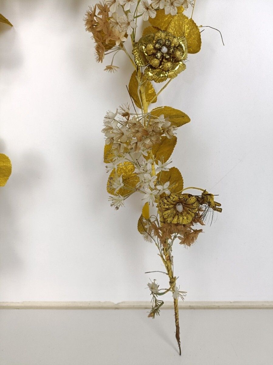 photo for sale Antique Bridal Wedding Silk Flowers Porcelain Ormolu Wreath Boucquet 19th Centur