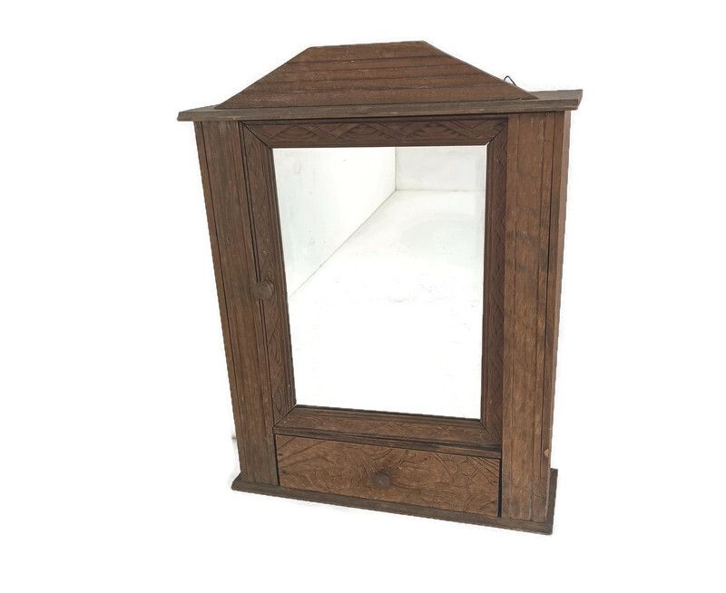 Medicine Apothecary Bathroom Kitchen Cabinet Barn Country Style Carved Wood