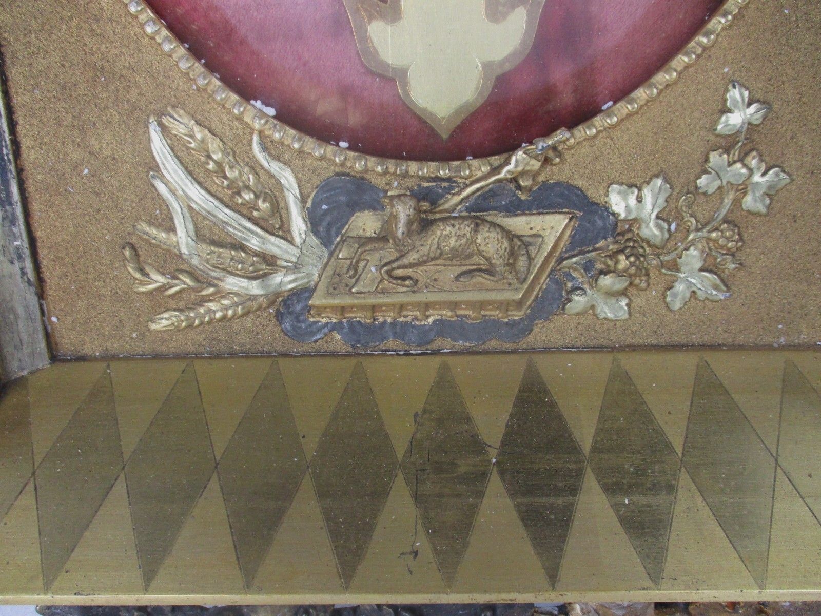 Antique Ornate Frame  Convex Glass Dome Crucifixion Lamb Of God Plaster Wood Wow photo Home Decor