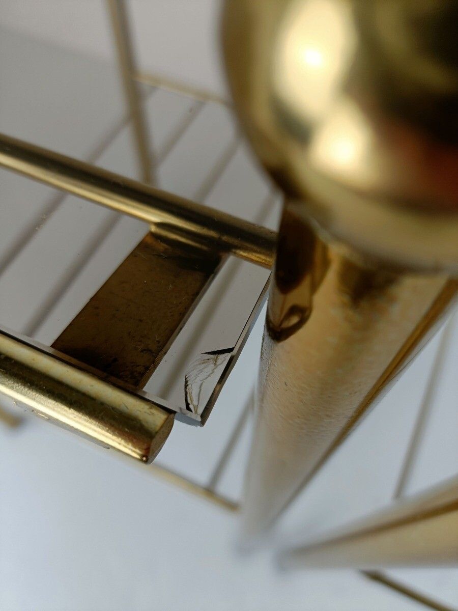 Couple Hollywood Regency Side Occasional Tables Plant Stands Brass Smoked Glass photo vintage