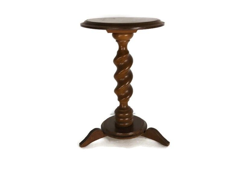 Lovely Vintage Barley Twist Carved Wood Pedestal Tripod Legs, Side Table Plant S