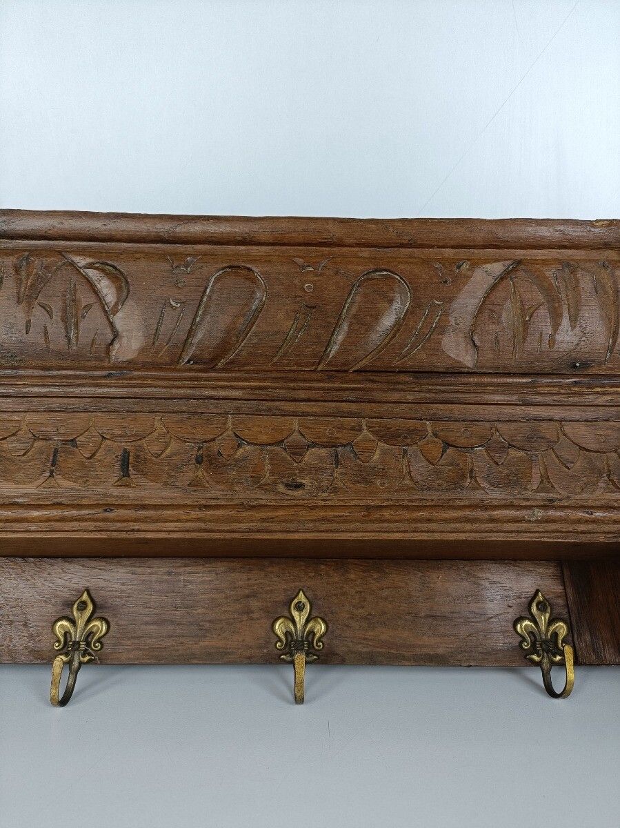 Hand Carved Wood Oak Coat Hat Kitchen Hallway Rack Ornate Antique Lion Heads photo Furniture