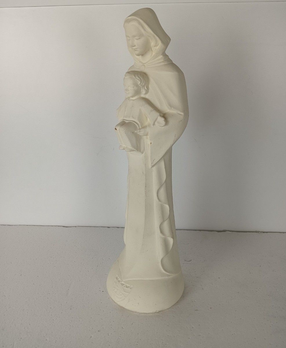 Art Deco Antique Statue Madonna Virgin Mary With Infant White photo for sale