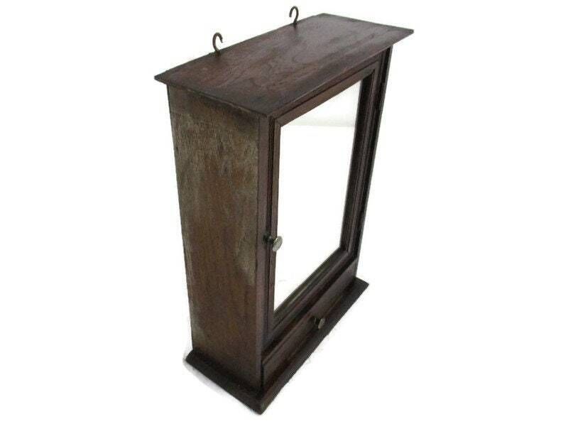 Kitchen Medicine Apothecary Bathroom Cabinet Glass  Carved Wood Mid Century Barn