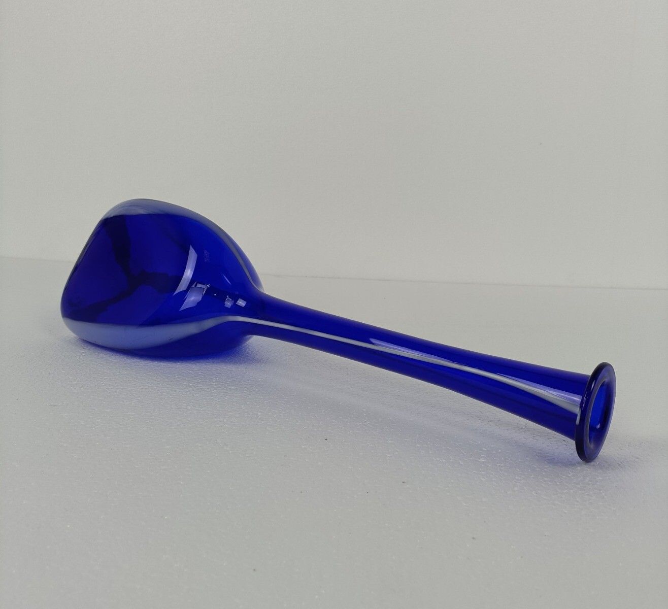 Vintage Retro Art Glass Genie Bottle Vase Cobalt Blue White Lines Extremely Htf photo buy