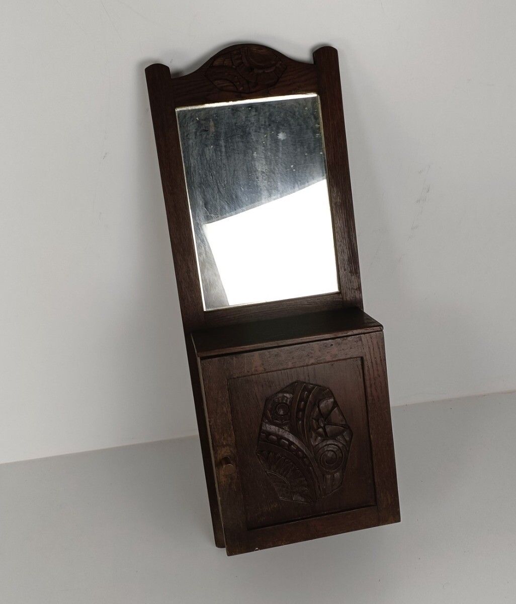 Large Medicine Apothecary Cabinet Hand Carved Wood Beveled Glass Farmhouse Style photo Furniture