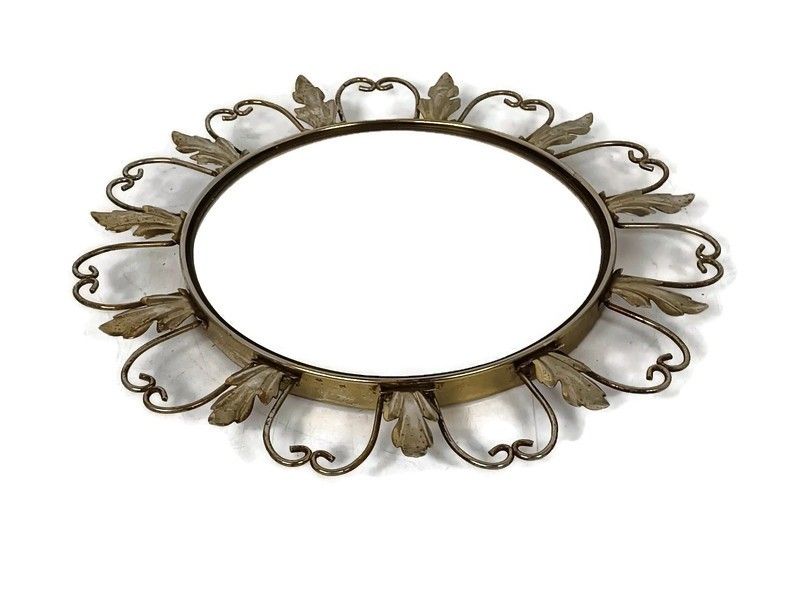 Retro Modernist Starburst Sunburst Brass Wall Convex Mirror Mid Century Modern L