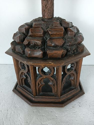 Antique 19th Century Standing Large Carved Wooden Gothic Crucifix Cross Jesus Ch photo furniture