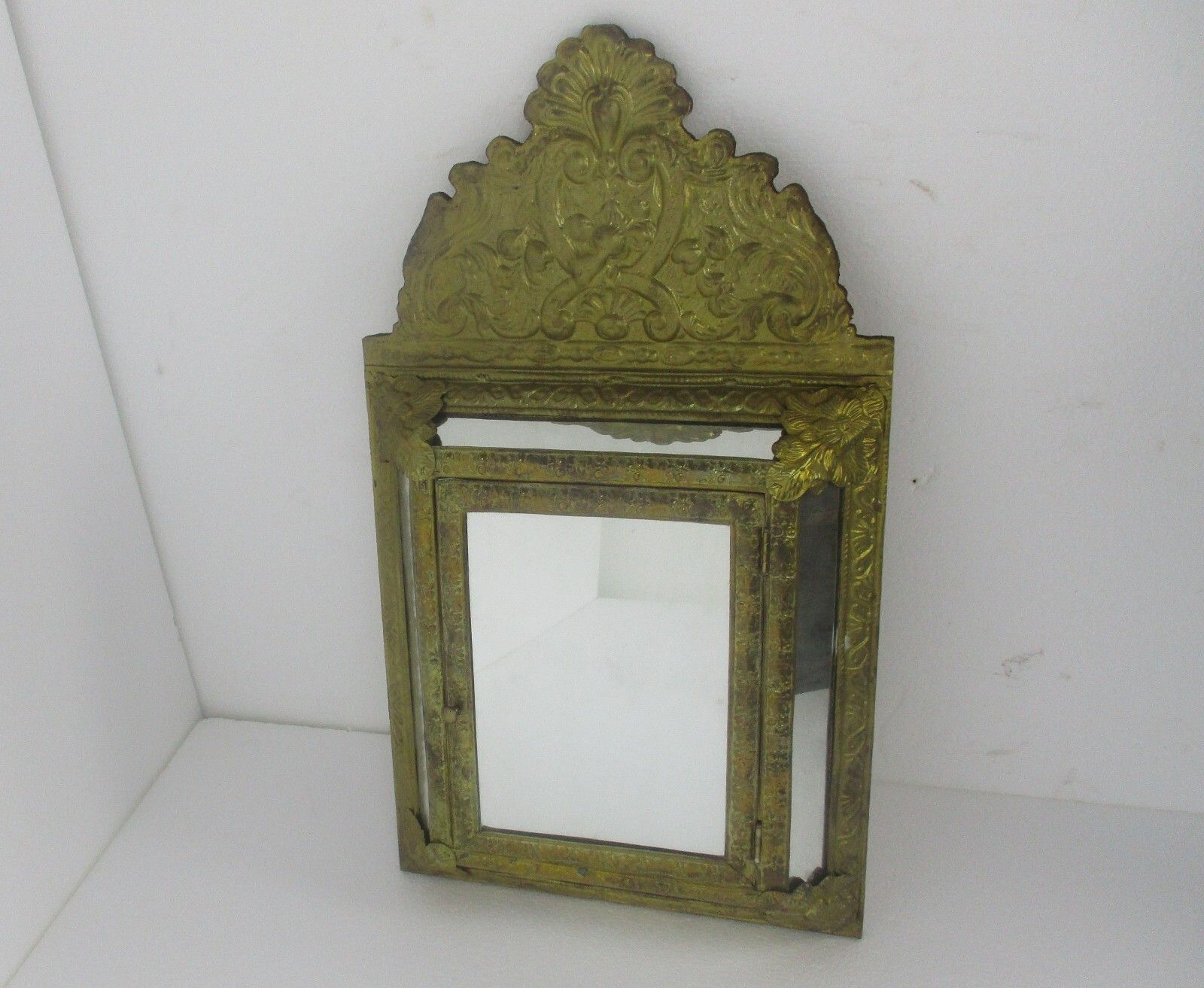 Vintage Mirror Brush Brass Glass Cabinet Continental Ornate Brushes Included photo furniture