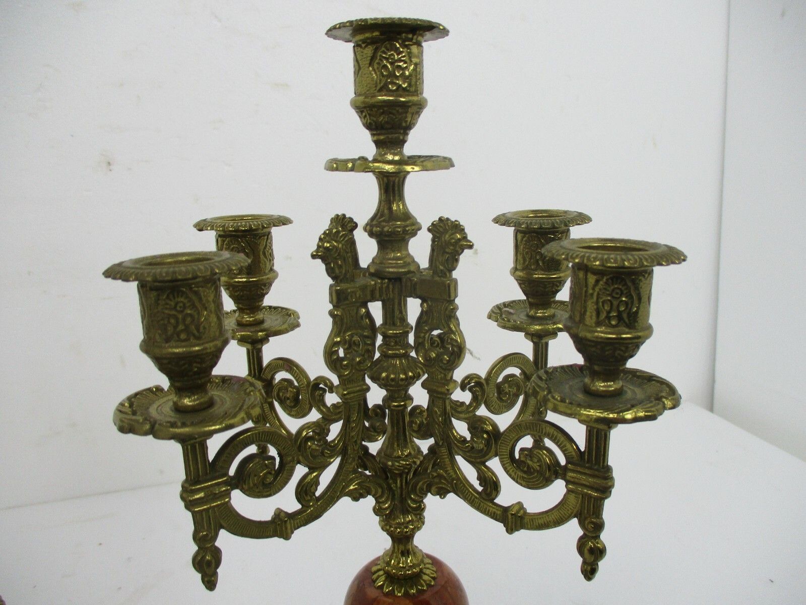 3 Piece Garniture Mantle Set 5 Arm Candelabras Clock Lancini Italy Brass Marble photo furniture