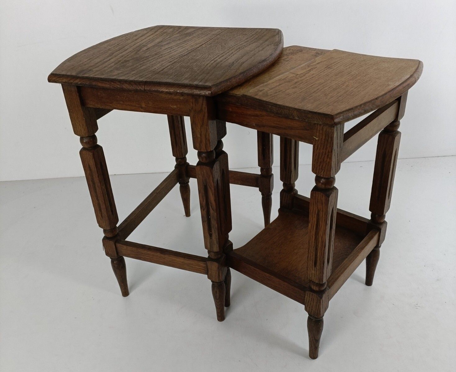 Set Of 2 Nesting Stacking Tables, Small, Very Special, Carved Wood, Barn Farmhou photo 162.0