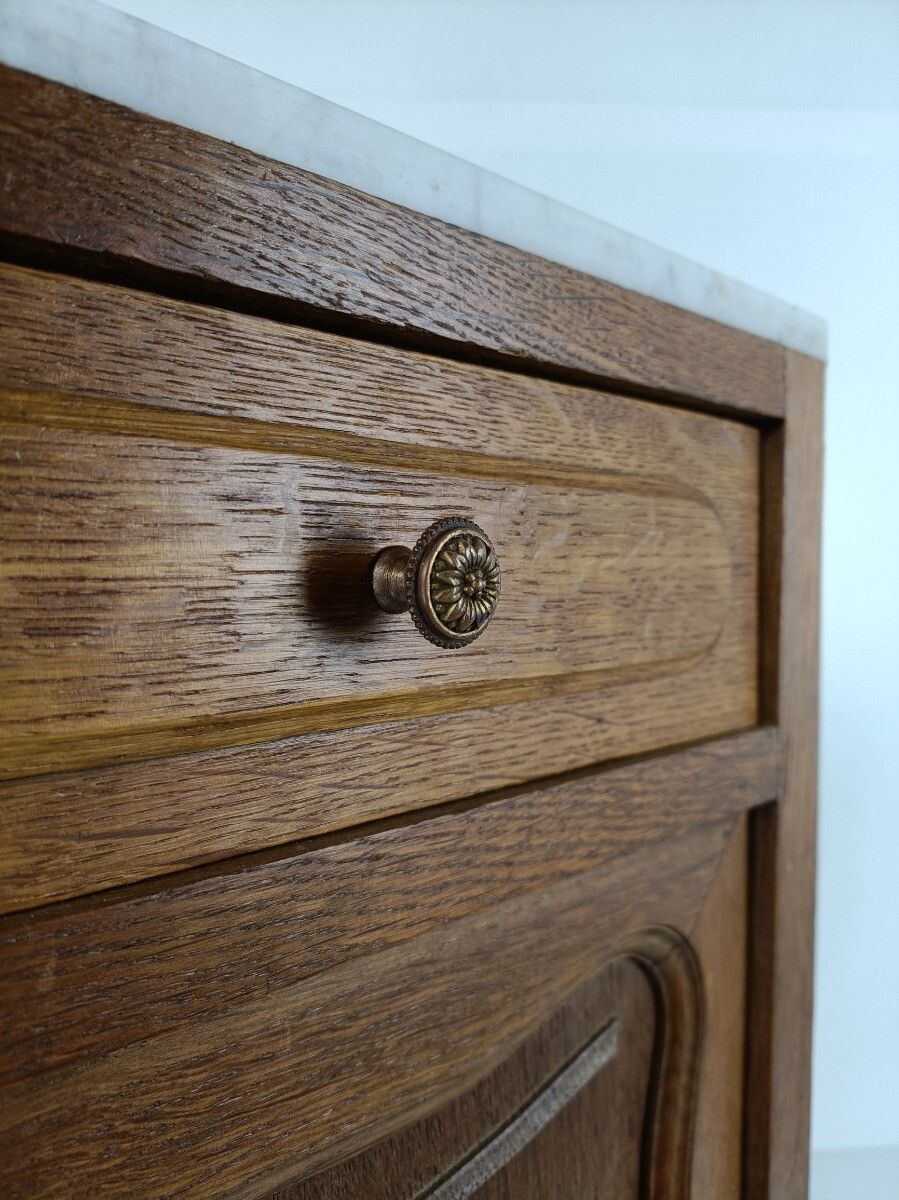 photo furniture Antique Nightstand End Table Bedroom Cabinet Wood Marble Top 19th Century