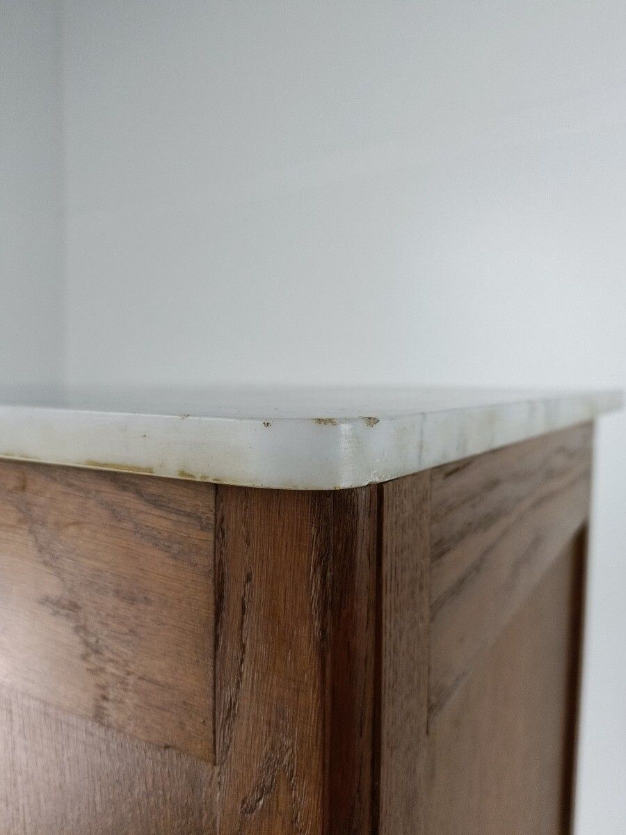 Furniture Antique Nightstand End Table Bedroom Cabinet Wood Marble Top 19th Century photo