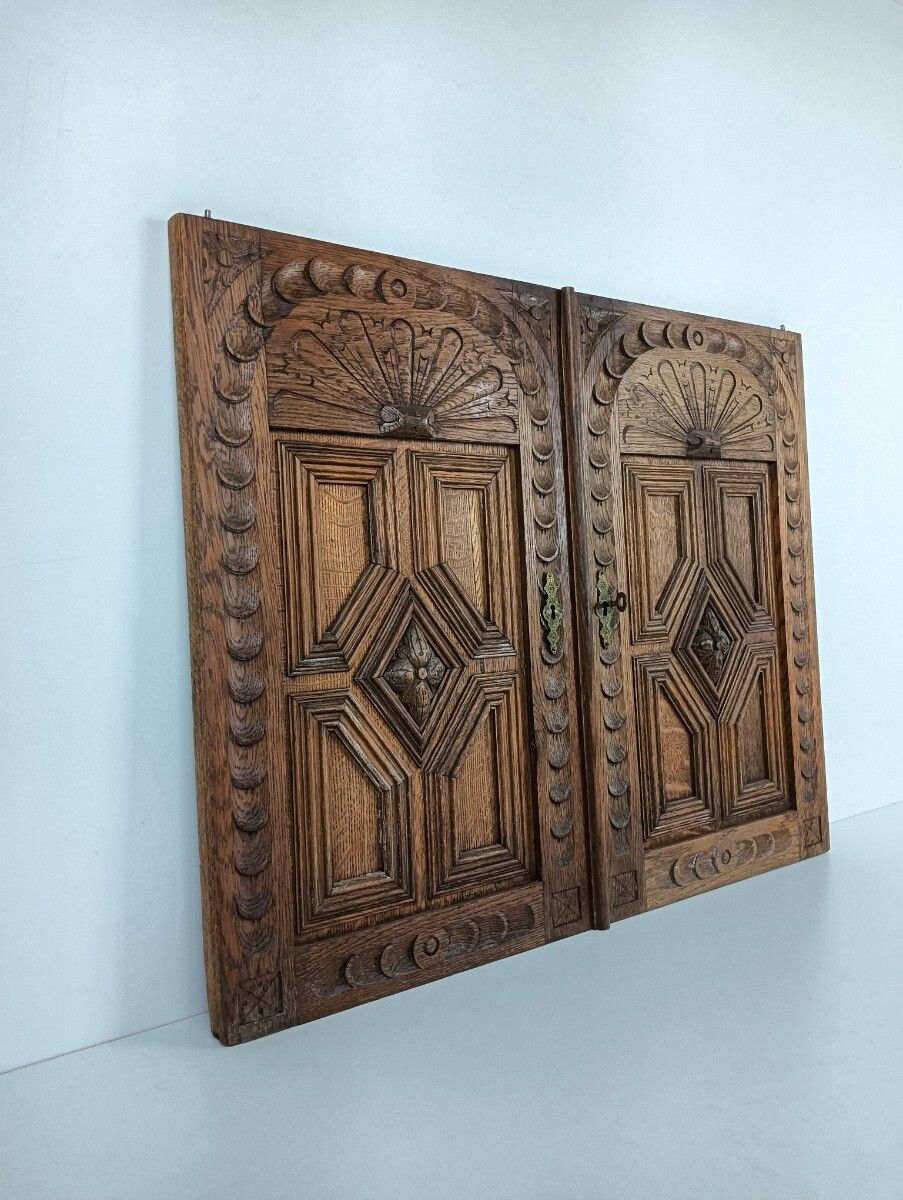 Pair Antique Door Panels Carved Wood Ornate Stunning Architectural Reclaimed S photo for sale