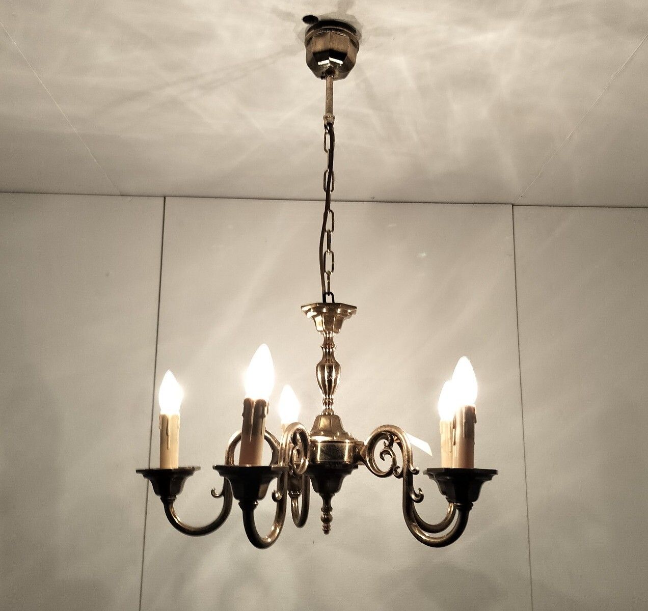 Brass Vintage Chandelier Massive 5 Arms 5 Lights Belgium photo furniture
