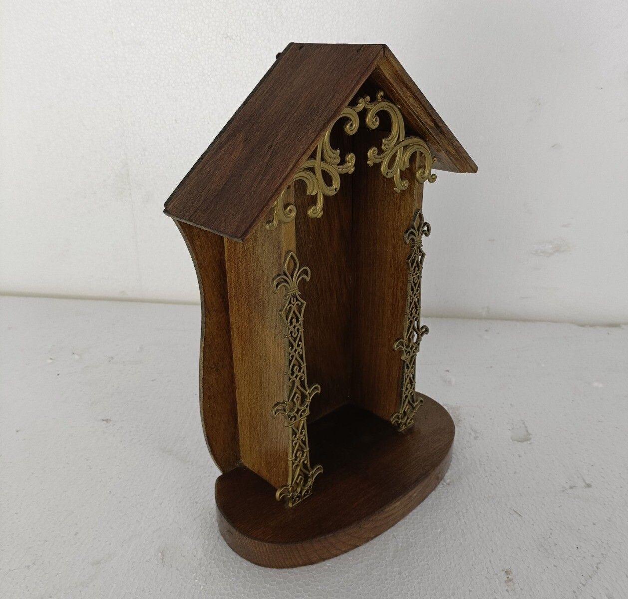 Chapel Niche For Statue Vintage Hand Carved Wood Ormulu Trim Two Toned Fleur D photo buy