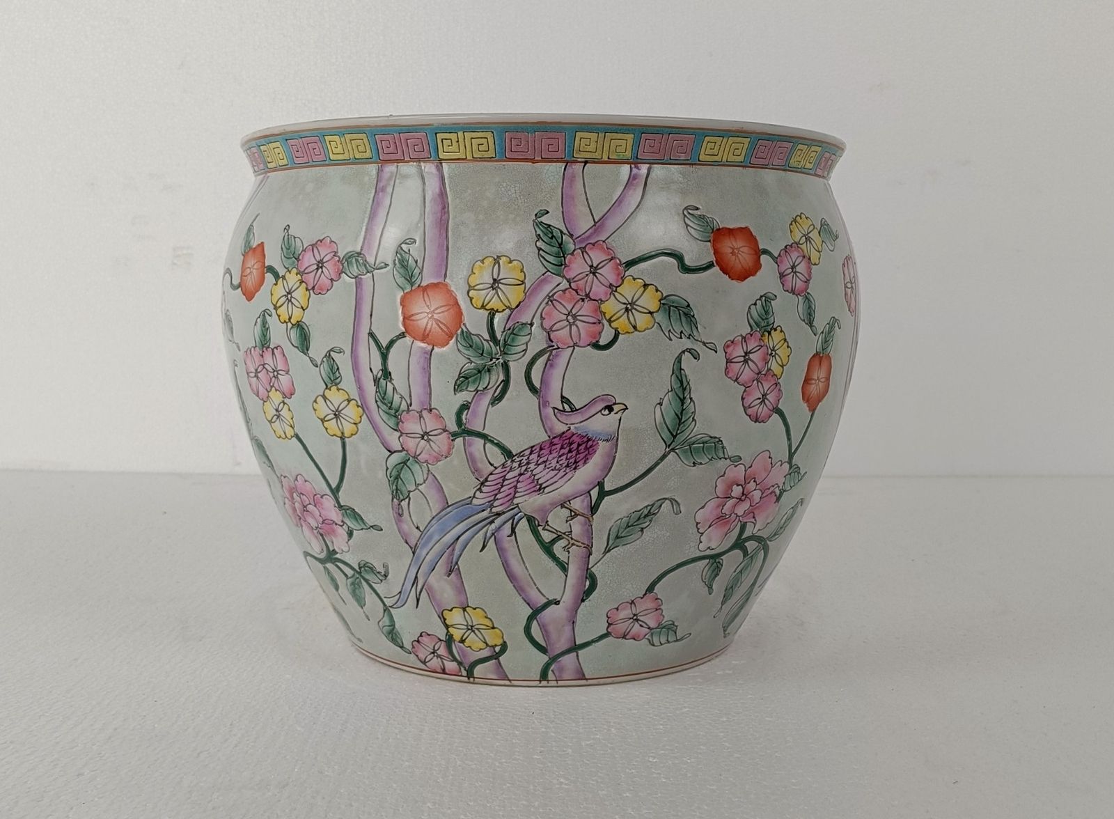 Gorgeous Chinese Porcelain  Bird Of Paradise Koi  Bowl Planter Vase Birds Flower photo furniture