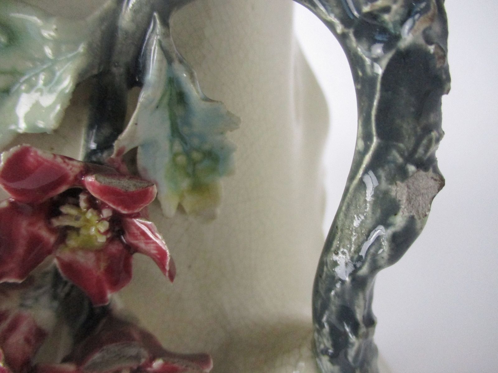 Set Of 2 Pair French Barbotine Majolica Vases Planters Centerpiece Gorgeous Flow photo 202.0