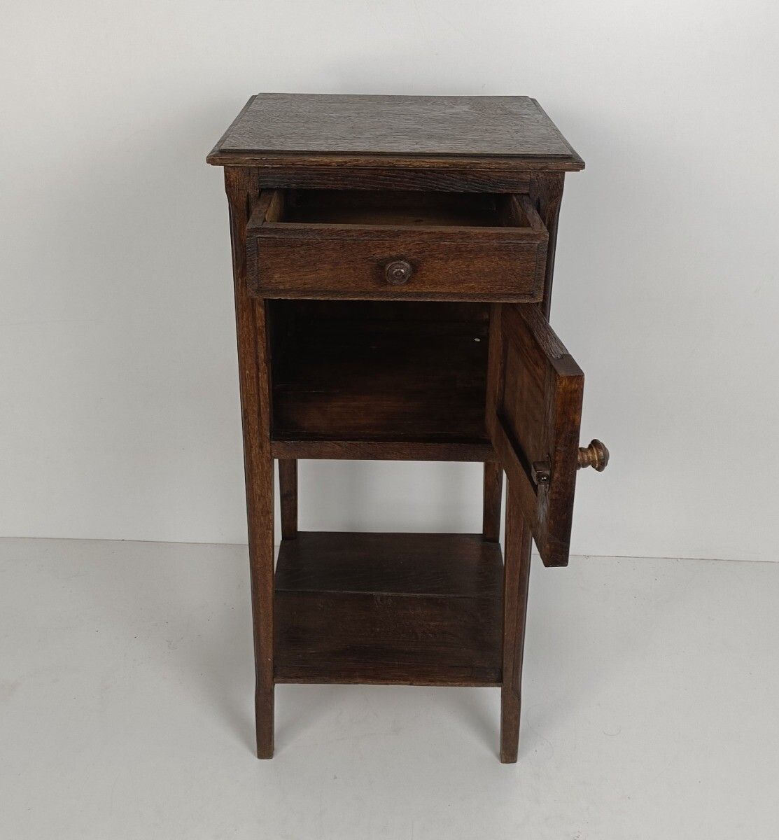 Antique Art Deco Art Nouveau Brown  Side Cabinet Wood Table Nightstand Two Tier photo for sale