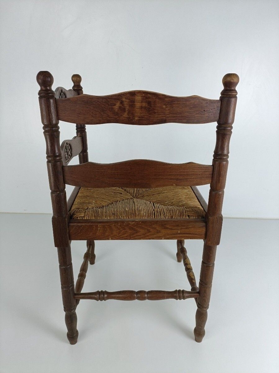 Antique Corner Armchair Fauteuil Hallway Hand Carved Wood  Rush Seating Beautifu photo Furniture