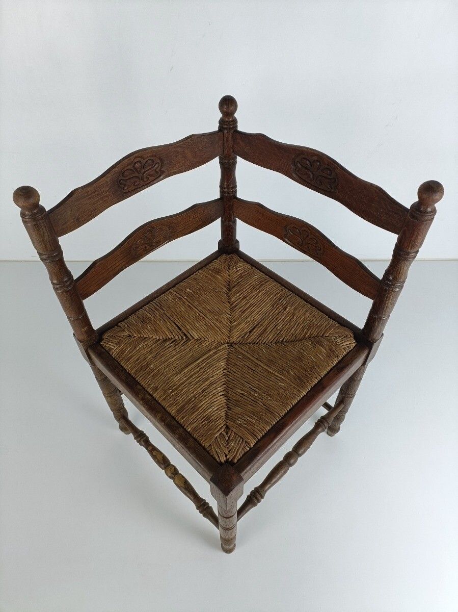 Antique Corner Armchair Fauteuil Hallway Hand Carved Wood  Rush Seating Beautifu photo vintage