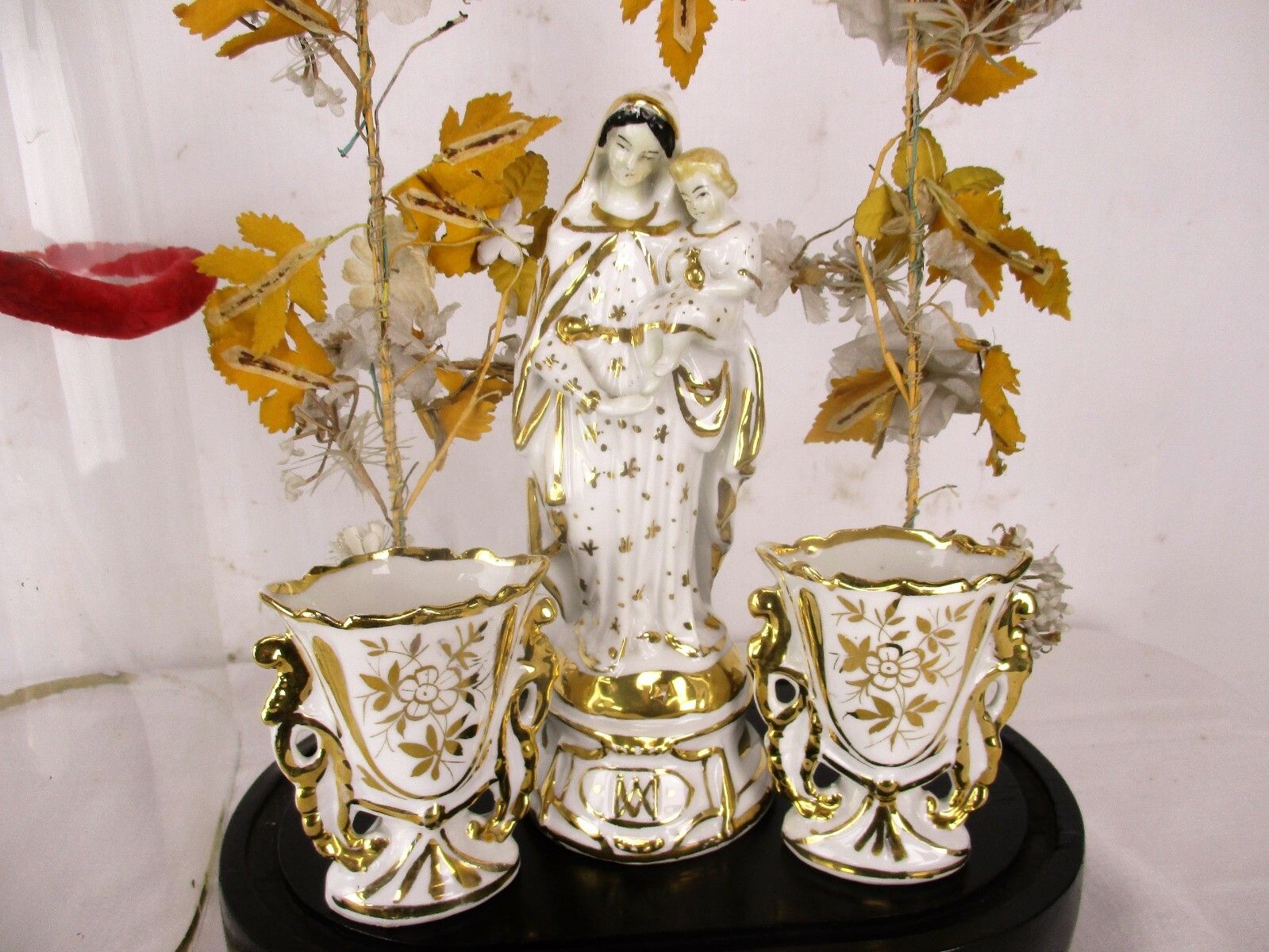Antique Victorian French Bridal Wedding Dome Vieux Paris Madonna Fan Flair Vases photo furniture