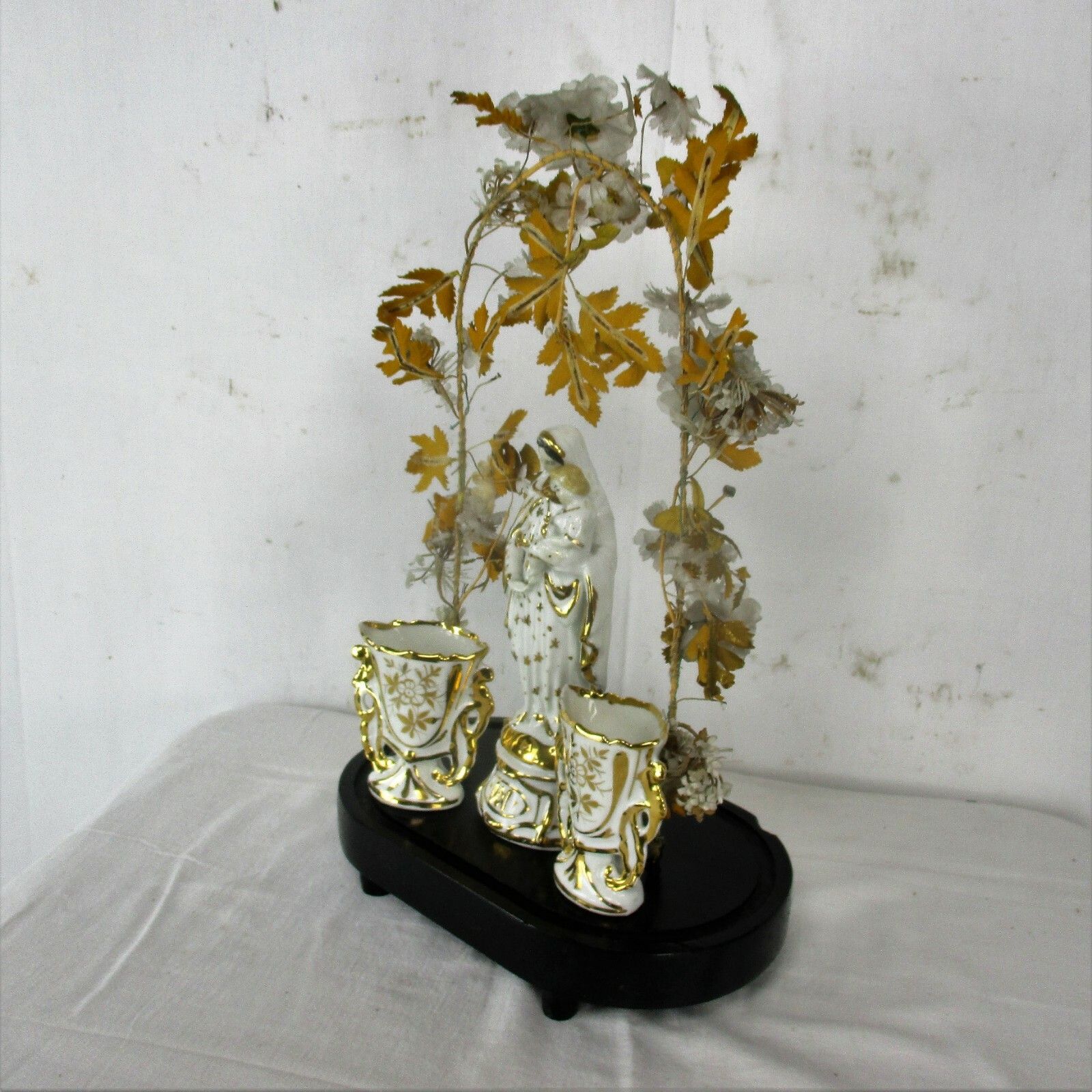 Antique Victorian French Bridal Wedding Dome Vieux Paris Madonna Fan Flair Vases photo 519.0